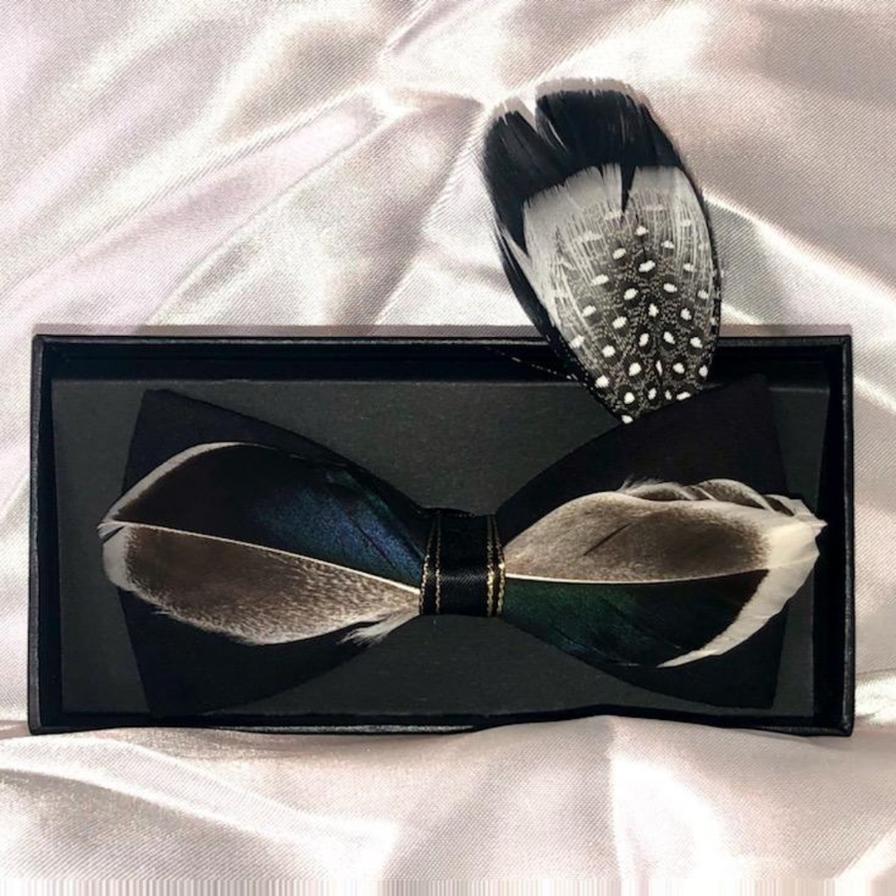 Feathered Bow tie with Lapel pin